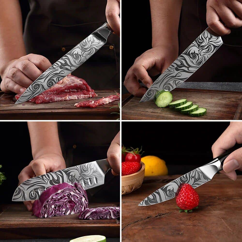 High-quality Damascus kitchen knife for precise slicing and dicing.