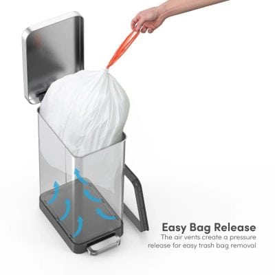 Convenient easy-to-use trash bag dispenser with pressure release vent for hygienic disposal. Ideal for medical and retail settings to ensure clean, sanitary waste management.