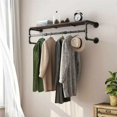 Versatile coat rack with clothing and accessories display, ideal for opt clinics, eyewear stores, or modern retail spaces seeking to enhance customer experience and organization.