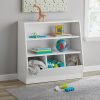 Colorful kids' storage bookshelf with toys, books, and plush toys, perfect for children’s bedrooms or playrooms, offering organized and accessible storage solutions.