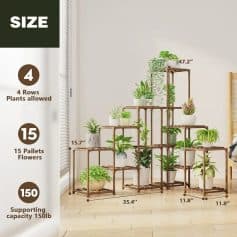 Durable multi-tier plant holder ideal for indoor gardens and display.