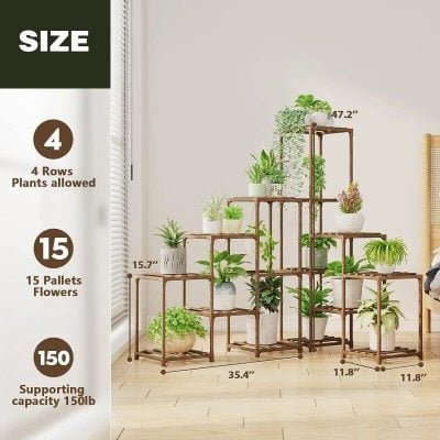 Durable multi-tier plant holder ideal for indoor gardens and display.