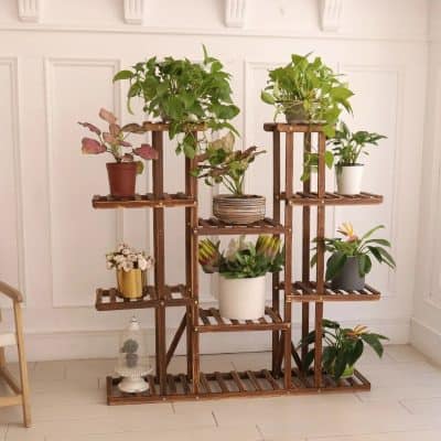 Decorative wooden plant stand for indoor home decor.