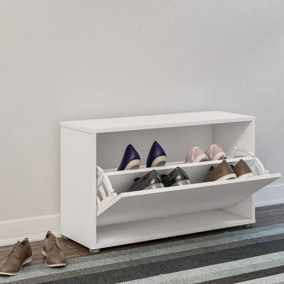 Comfortable footwear organization and display with modern shoe rack for home or retail. Perfect for storing various types of shoes including heels, sneakers, and flats.