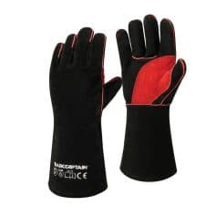 Durable black and red heat-resistant gloves for industrial and DIY use, providing superior protection during high-temperature tasks.