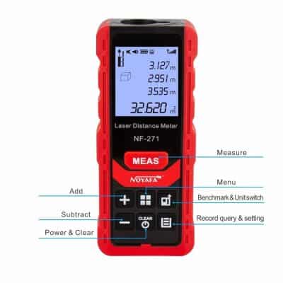 High-accuracy laser distance meter used for accurate length, area, and volume measurements, ideal for construction, interior design, and professional applications.