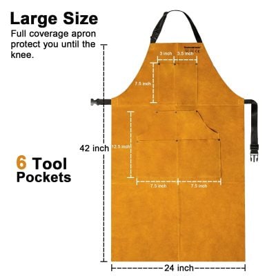 Durable, large coverage apron with multiple tool pockets, ideal for professional chefs, baristas, and workshop workers. Provides knee protection with adjustable straps and practical storage.