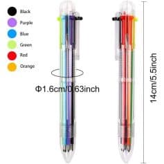 Bright multi-color gel pens featuring black, purple, blue, green, red, and orange ink in a transparent casing for vibrant writing experiences.