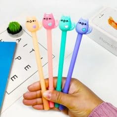 Colorful cat-themed gel pens for kids and students. Perfect for writing, journaling, or school supplies with adorable designs and vibrant colors that brighten up your workspace or stationery collection.