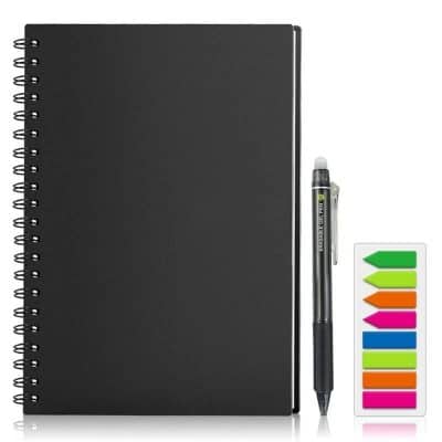 Stylish black notebook with pen for optical store use, perfect for customer records, appointments, and eye care notes at Monalisa Medical optometry shop.