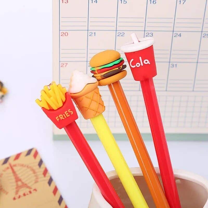 Colorful burger and fries pens for kids, cute stationery for food-themed writing, fun gift idea, Monalisa Store.