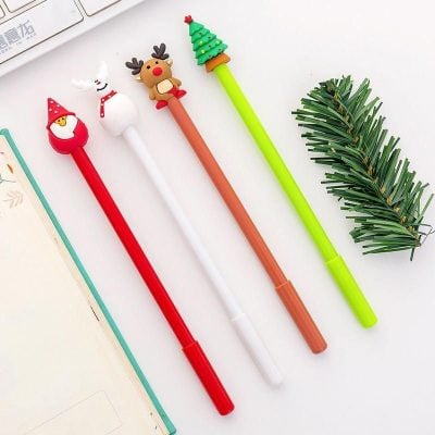 Colorful Christmas-themed pens with holiday characters like Santa, reindeer, and Christmas trees. Perfect for holiday office supplies, gift ideas, and festive note-taking during Christmas season.