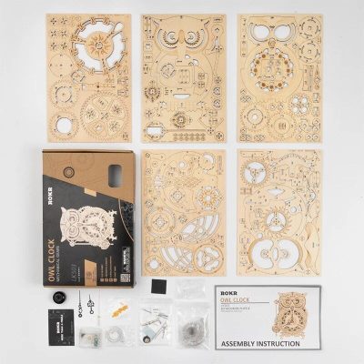 High-quality wooden owl clock DIY kit for crafting and home décor. Easy assembly with detailed instructions, suitable for all skill levels, perfect for gift-giving or personal use.