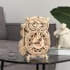 Elegant wooden owl-shaped clock with intricate gears and Roman numerals, perfect for home decor. Adds a touch of sophistication and functionality to your living space.
