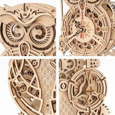Beautiful wooden clock with detailed gears and Roman numerals for stylish timekeeping. Perfect for home decor or gift.