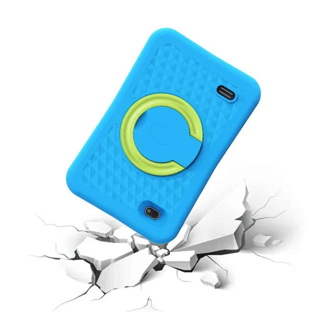 Colorful blue phone holder with a circular grip, designed for easy handling and secure placement of smartphones. Ideal for flexible use at home or on-the-go to prevent phone drops.