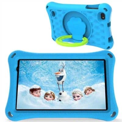 Alt text: Blue kids tablet featuring a Frozen theme with characters Olaf and Anna, designed for children’s entertainment and education on the Monalisa Store website.
