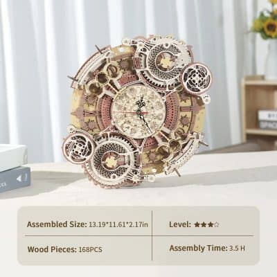Intricate wooden clock for home decor, featuring detailed craftsmanship and modern design, perfect for stylish interiors.