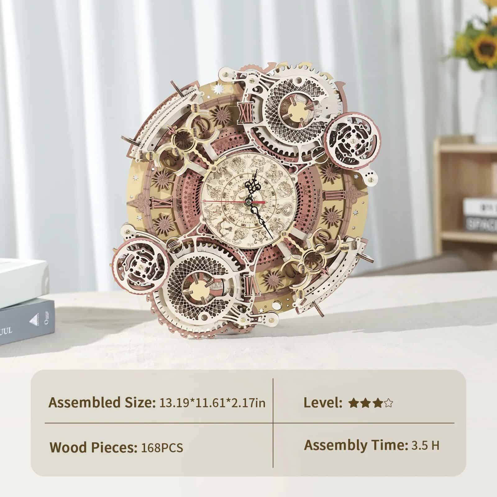 Intricate wooden clock for home decor, featuring detailed craftsmanship and modern design, perfect for stylish interiors.