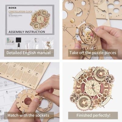 Elegant wooden clock puzzle for skillful DIY projects and home decor.