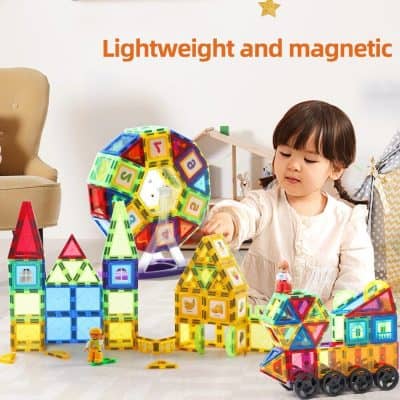 Vibrant magnetic construction toys for children, suitable for educational and creative play, encouraging STEM learning, fine motor skills, and imaginative building projects at Monalisa Store.