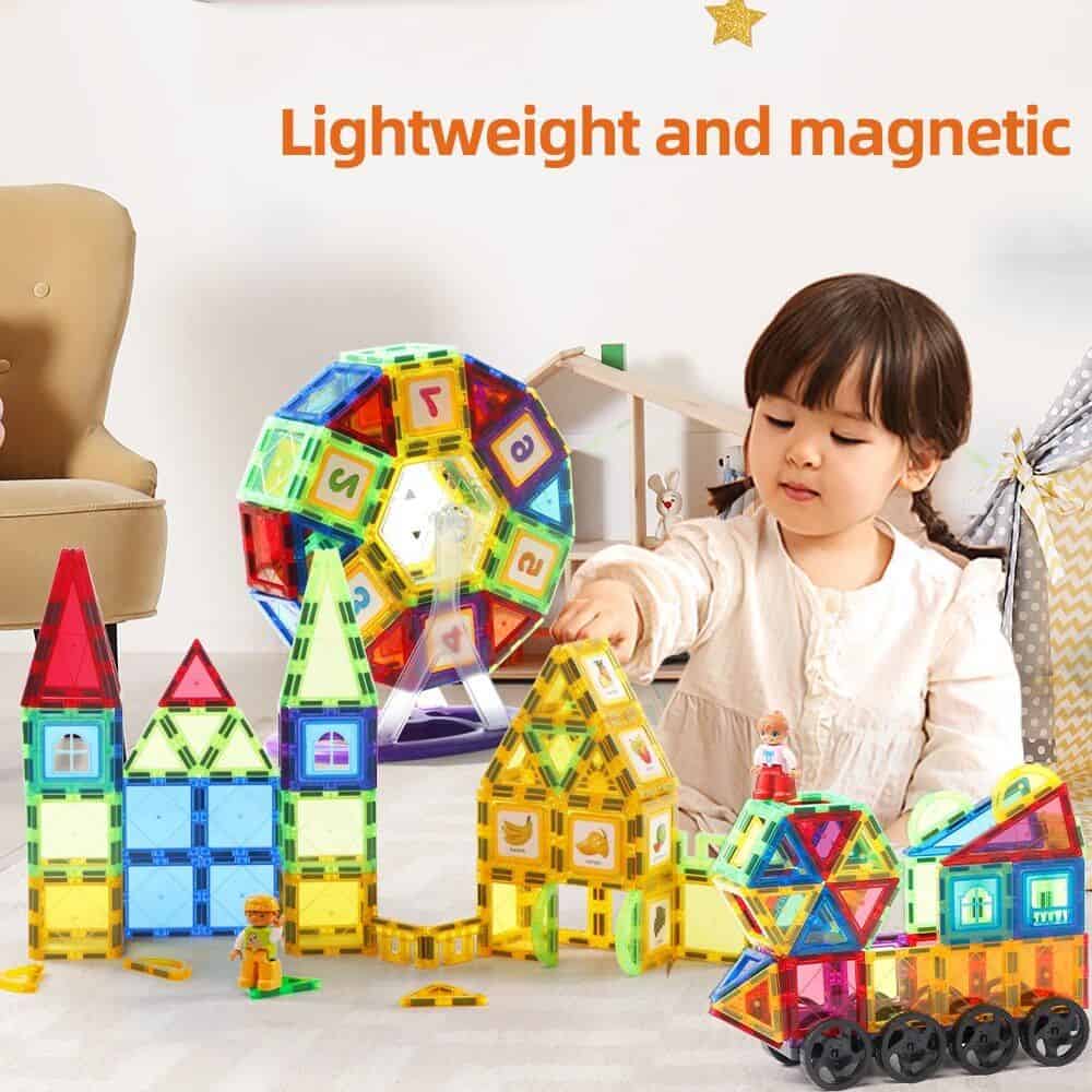 Vibrant magnetic construction toys for children, suitable for educational and creative play, encouraging STEM learning, fine motor skills, and imaginative building projects at Monalisa Store.