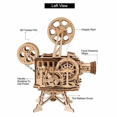 Detailed wooden mechanical watch model with gears and components.