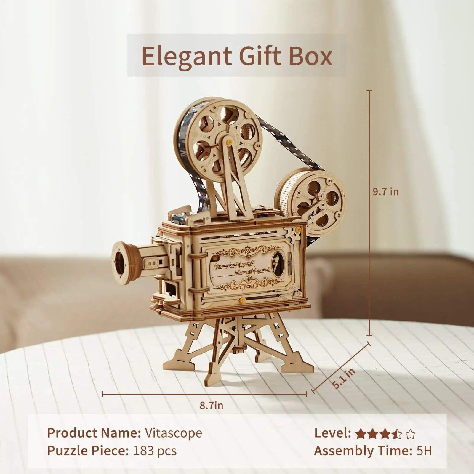 Detailed wooden camera puzzle sculpture, perfect as a decorative piece or a thoughtful gift for photography and art enthusiasts. Made from high-quality wood with intricate craftsmanship.
