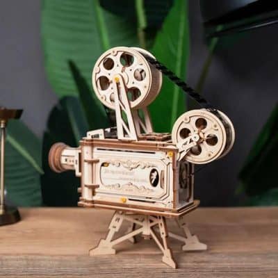 Beautifully crafted wooden vintage film camera model, perfect for decor or collection at Monalisa Store, showcasing artistic craftsmanship and nostalgic appeal.