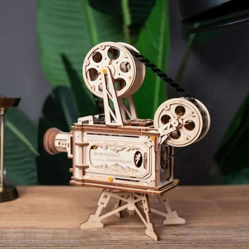 Beautifully crafted wooden vintage film camera model, perfect for decor or collection at Monalisa Store, showcasing artistic craftsmanship and nostalgic appeal.
