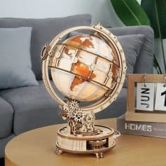 Ingenious wooden globe clock with gears, perfect for home decor and educational purposes.