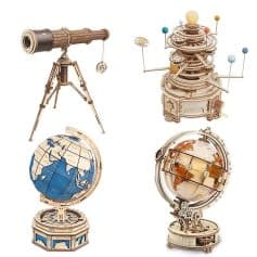 A detailed wooden telescope, perfect for astronomy enthusiasts, showcasing intricate craftsmanship and ideal for stargazing and space observation.