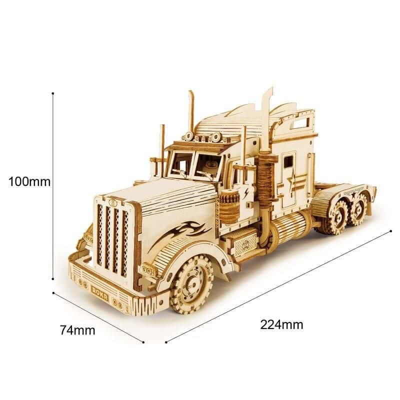 Detailed wooden truck model for DIY assembly, perfect for educational and decorative purposes, ideal for gift or collectors interested in automotive and vehicle miniatures.