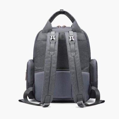High-quality gray backpack ideal for storing and transporting optometry tools, glasses, and eye care accessories with multiple compartments and durable material.