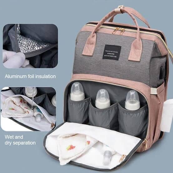 Versatile baby travel bag with insulation and leakproof compartments, perfect for storing bottles, diapers, and essentials. Designed for convenient on-the-go feeding and baby care during travel or outings.