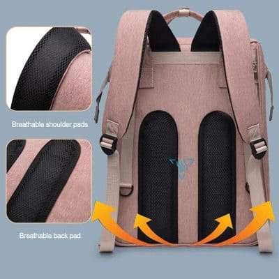 Breathable shoulder and back pads for comfort and support. Perfect for students and travelers needing ergonomic and breathable backpack features.