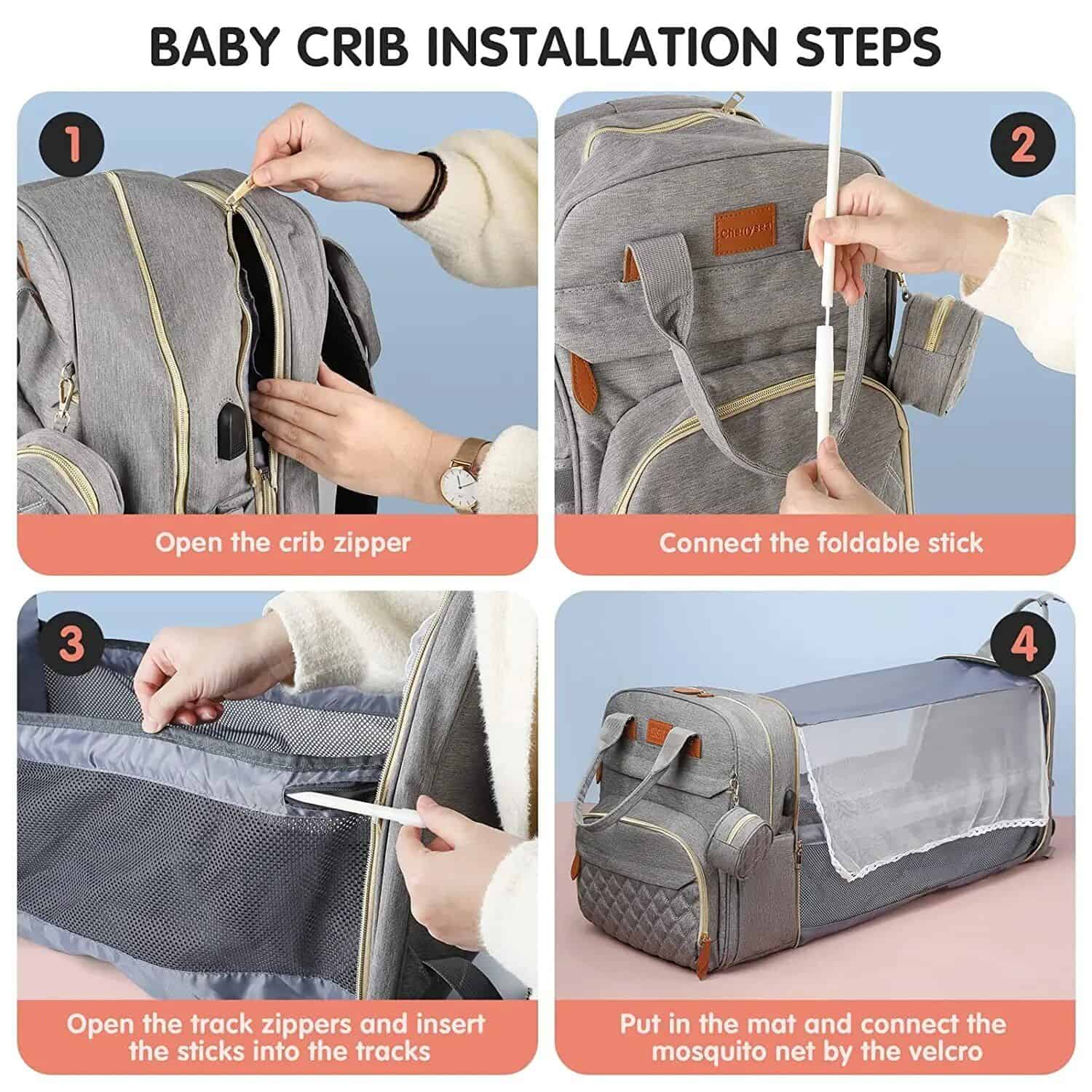 3-in-1 Diaper Bag Backpack with Foldable Baby Bed - Image 8