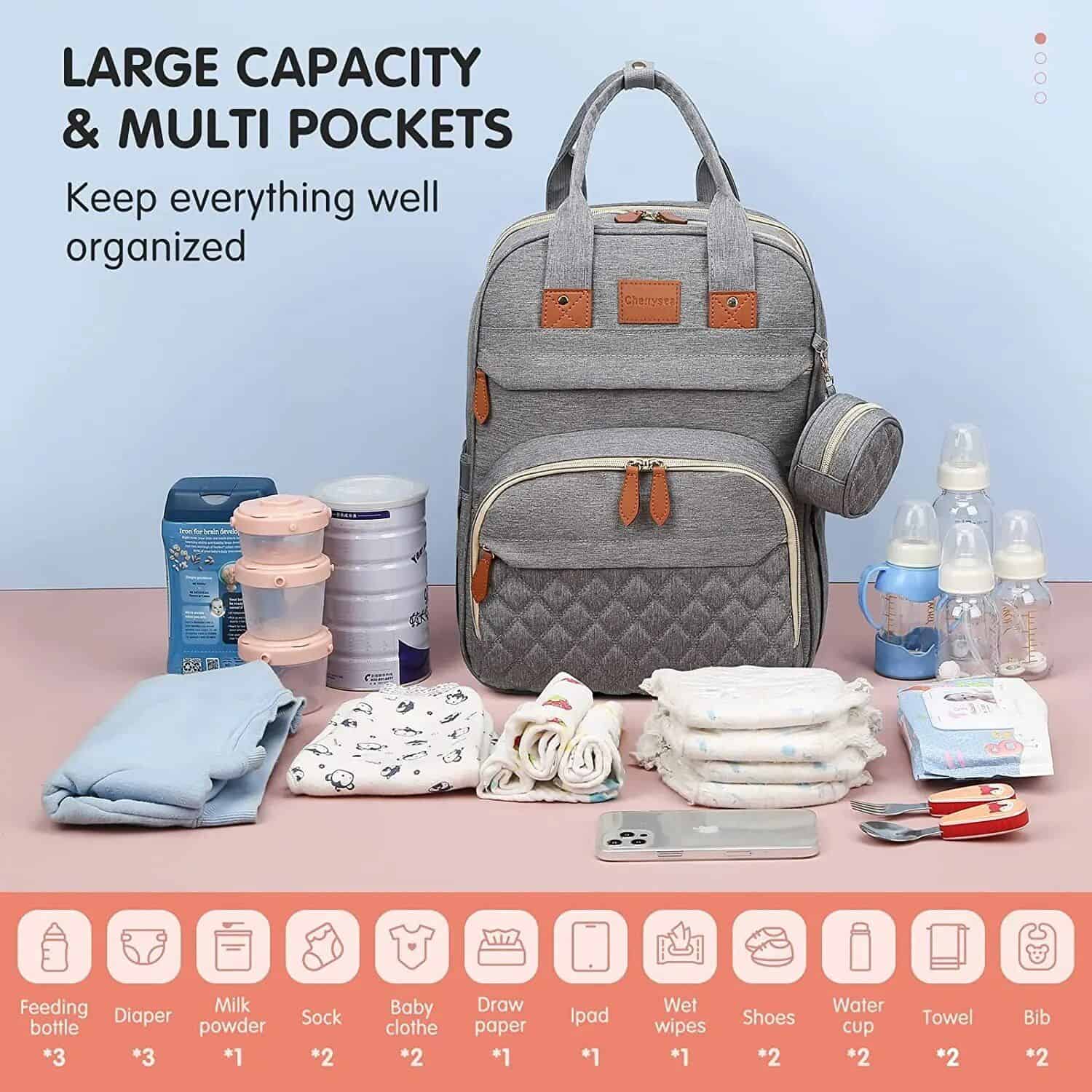 Comfortable diaper bag ideal for breastfeeding and baby care.