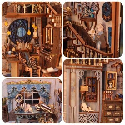 Whimsical wooden bookshelf and decor embodying fairy tale charm, perfect for children's rooms or themed spaces seeking enchanting, handcrafted furniture with detailed artistry.