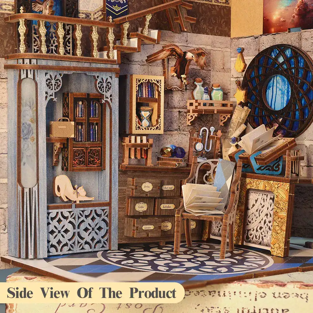 Detailed optical store scene featuring eyewear products, decorative furniture, and artistic décor for eye care and eyewear retail.