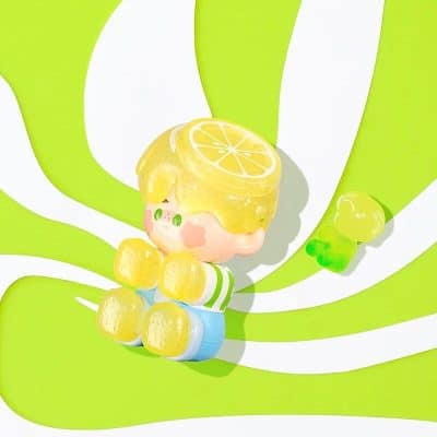 Bright yellow lemon-themed toy with cute character design, perfect for children. Features creative fruit details, playful aesthetic, ideal for gift shops or children's decor.