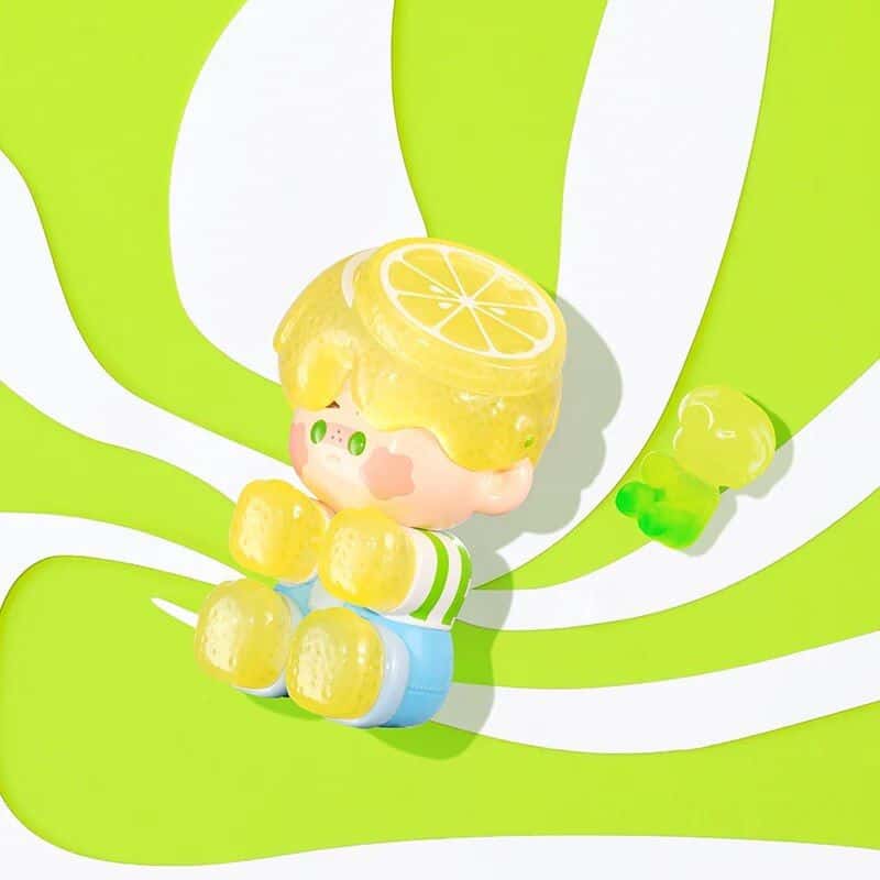 Bright yellow lemon-themed toy with cute character design, perfect for children. Features creative fruit details, playful aesthetic, ideal for gift shops or children's decor.