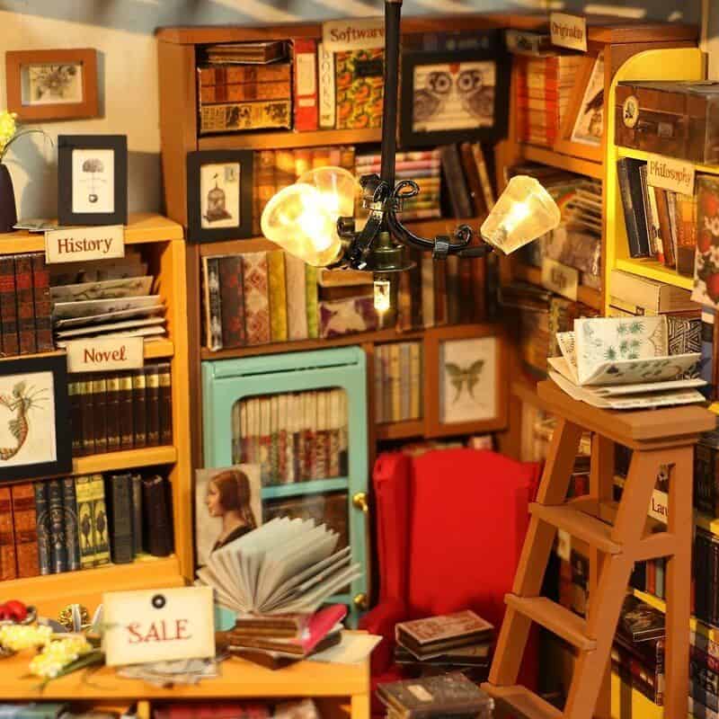 Cozy bookstore with colorful shelves, books, and warm lighting perfect for book lovers and browsing.