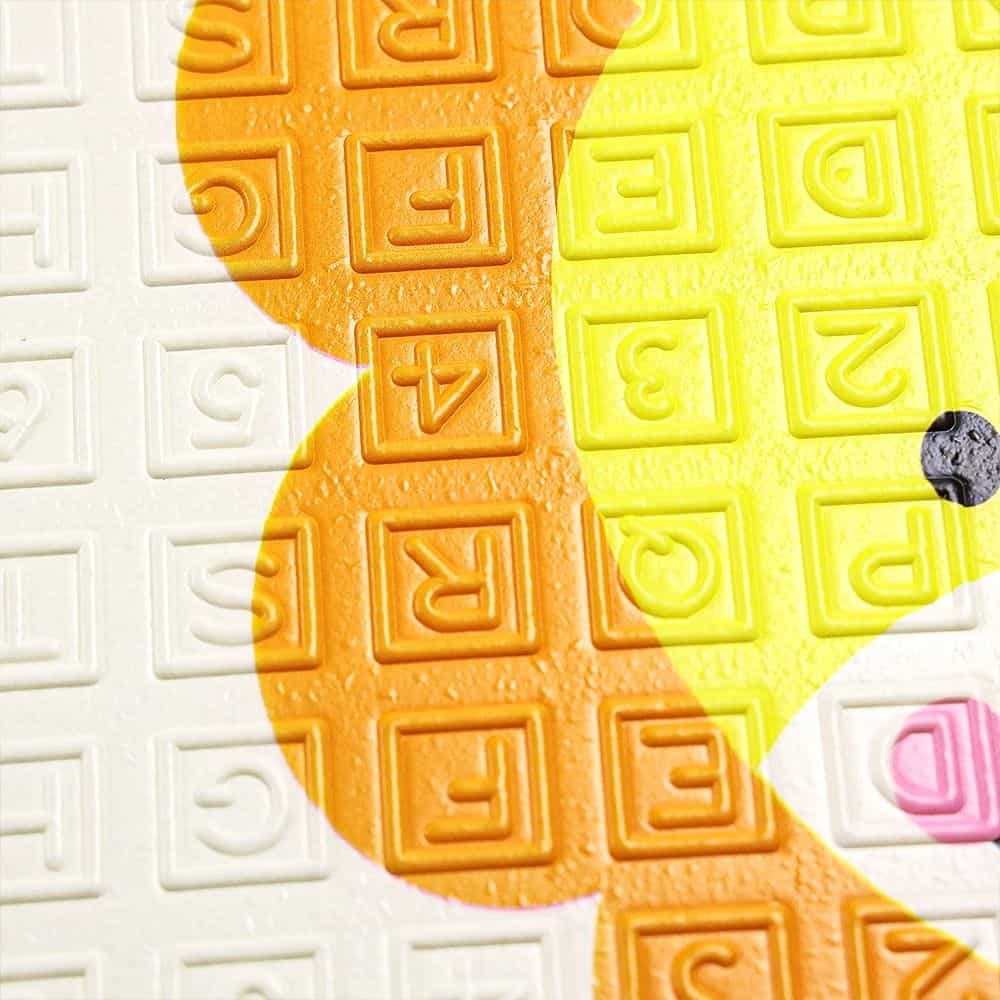 Bright educational alphabet tiles with letters and numbers, perfect for children's learning and play at Monalisa Store.