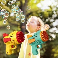 Vibrant bubble guns toy for children, perfect for outdoor fun, garden play, or birthday parties, providing endless entertainment with colorful bubbles and safe, lightweight design.