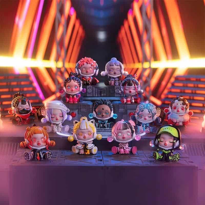 Vivid toy figurines from Monalisa Store showcased with neon lights and vibrant colors, ideal for collectors, toy enthusiasts, and fans of unique figures.