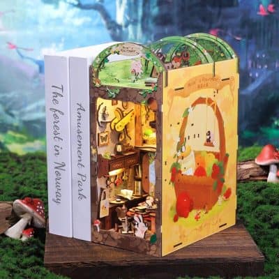 Delightful fairy tale-themed treehouse playset with colorful interior, perfect for children's imaginative play and educational activities, featuring detailed illustrations and interactive design.