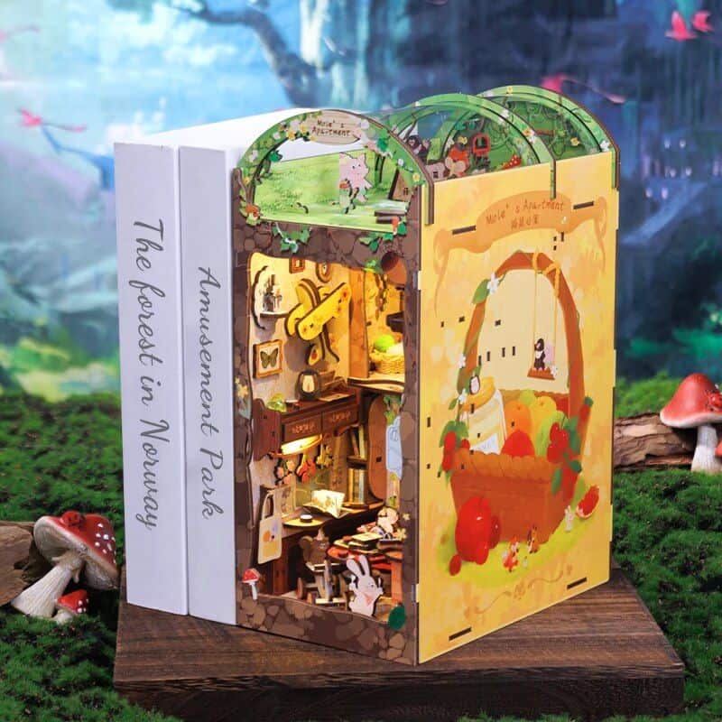 Delightful fairy tale-themed treehouse playset with colorful interior, perfect for children's imaginative play and educational activities, featuring detailed illustrations and interactive design.