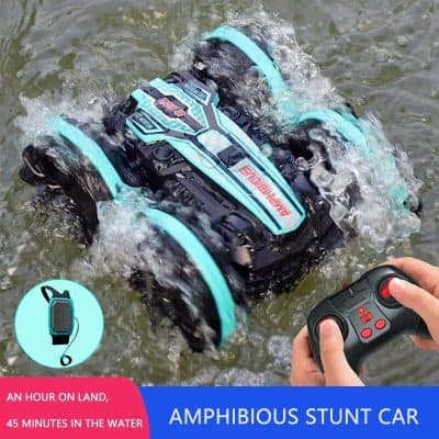 Remote control amphibious car for water and land racing.