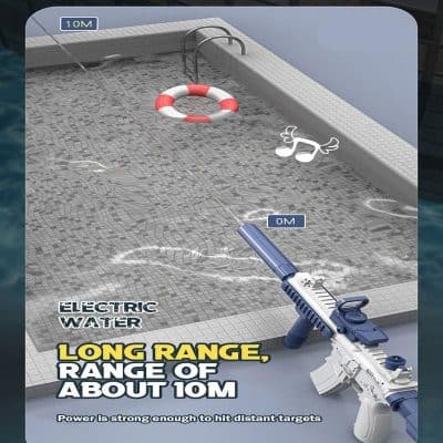 2. A long-range water gun with a 10-meter firing distance, ideal for pool or water play. Features a strong power spray for hitting distant targets, perfect for outdoor fun or aquatic activities.